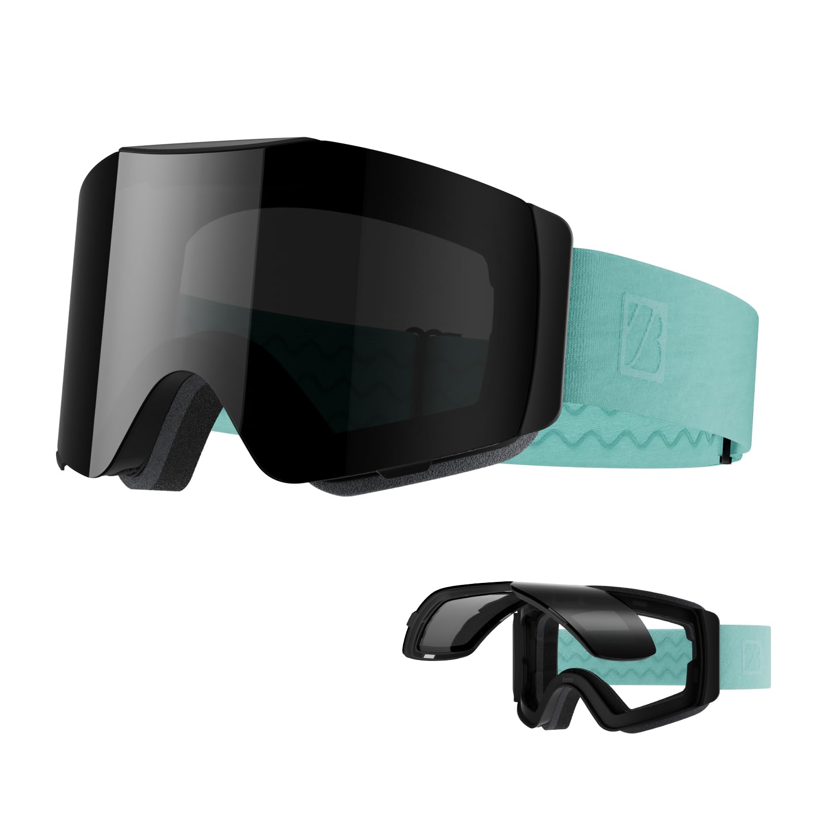 JUBAO Flip-Up Ski Goggles for Men Women, Anti-fog Magnetic OTG Snow Snowboard Goggles for Instant Defogging UV400 Protection