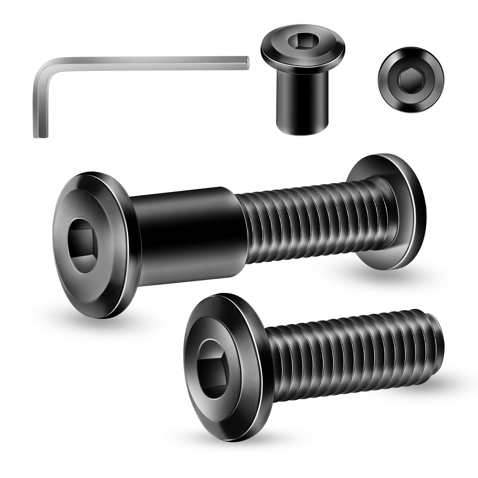 1/4-20 x 3/4" 20Pcs Flat Head Hex Socket Cap Screws Bolts Barrel Nuts Kit, 304 Stainless Steel 18-8, Full Thread, Black Oxide by SG TZH (with Hex