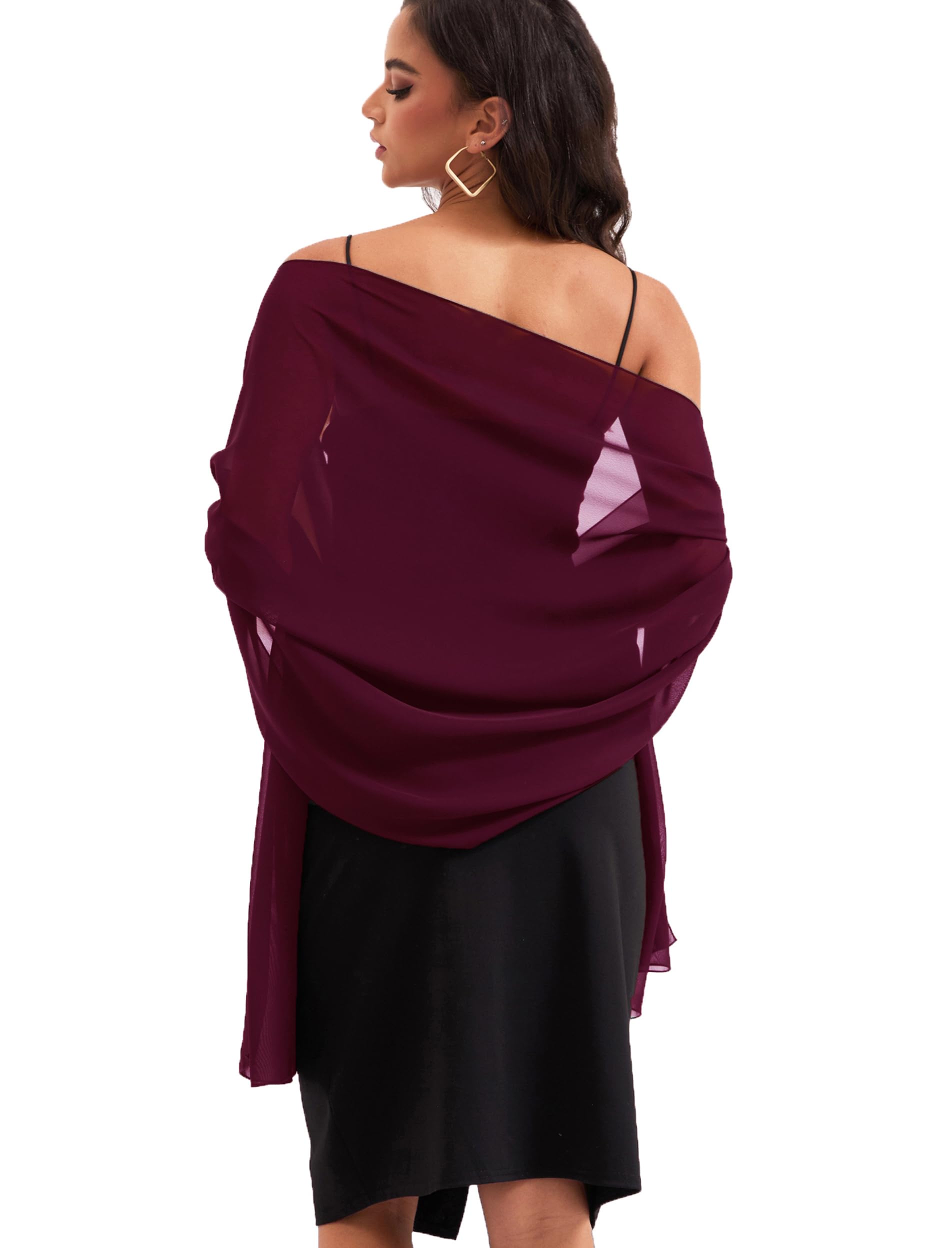 Baoqiya Chiffon Shawls Scarves Wraps for Bridal Wedding Party Evening Dress and Special Occasion Dresses, Burgundy, Medium
