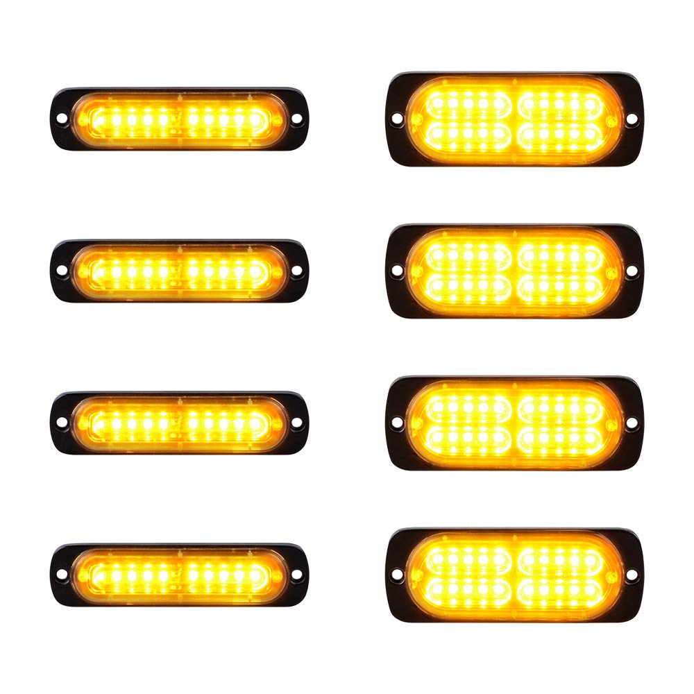 8pcs (4x10-LED+4x20-LED) Amber Ultra Thin Super Bright Emergency Warning Hazard Construction Flash Strobe Lights