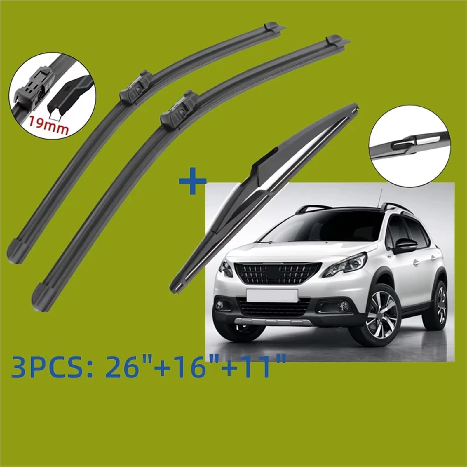 Limpiaparabrisas De Coche Compatible Con Peugeot Para 2008 2013-2018 Limpiaparabrisas Delantero Trasero Cuchillas Parabrisas Ventana Cortador Accesorios 26 "+16" + 11"