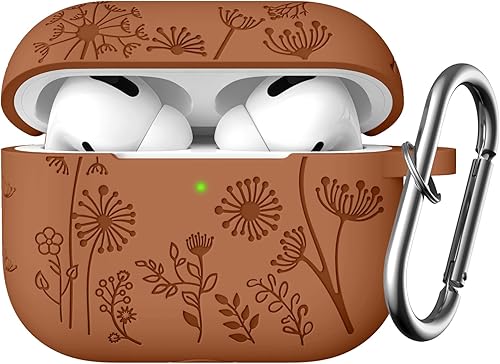 Lerobo - Funda protectora para estuche de AirPods 1 y 2 generación USB C, bonita y divertida funda de silicona suave grabada con diseño floral y LED
