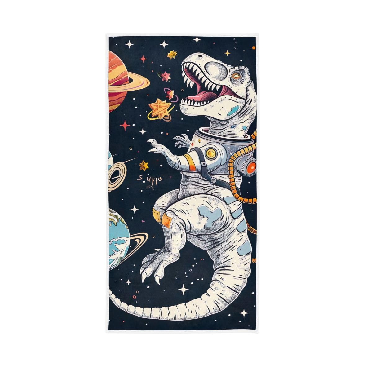 HUYGD Dino in Space Suit Bath Hand Towels for Bathroom, Hand Towels for Bathroom, Shower, Hotel, Spa 15 x 30 Inches
