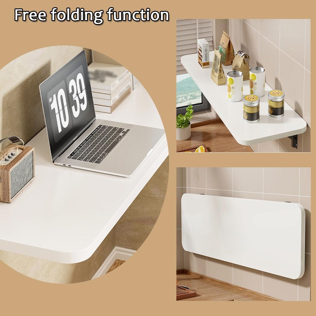 Mesa plegable de pared de 80 x 40 cm, solución de cocina y comedor que ahorra espacio, diseño blanco portátil (100 x 30 cm, perfecta para espacios pequeños)