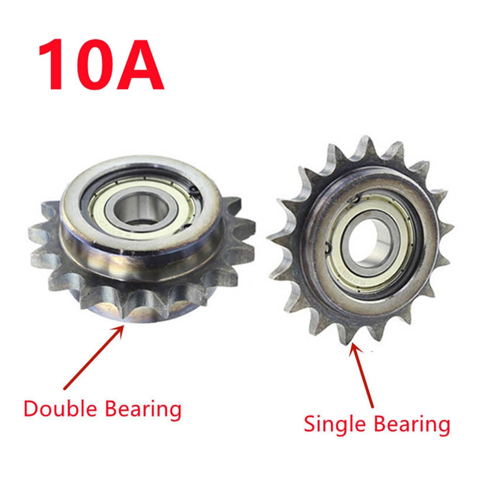 Bevel Gear Pinion Hardware Mechanical 1PCS 12 Teeth Steel 10A Wheel Pitch 15.875mm Double/Single Bearing Bore 10/12/15/17mm Idler Sprockets Roller Tensioner Gear(17mm Single Bearing)