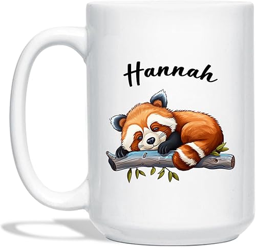 Taza de café de panda rojo, taza de animal personalizada con nombre, taza de panda rojo perezoso, regalo para los amantes del panda rojo, tazas