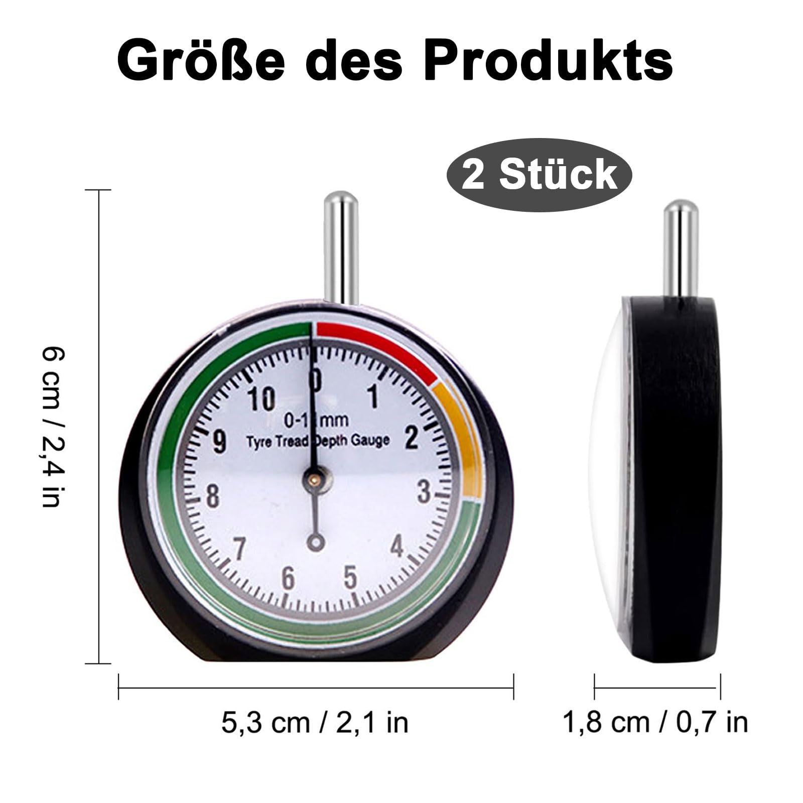 Misuratore di Profondità del Battistrada, 2 Pezzi Profondità Battistrada Pneumatici, Intervallo di Misurazione 0-11 mm, per Moto, Automobile