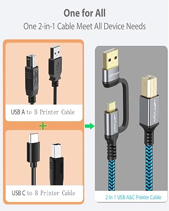 USB B to USB C Printer Cable 10FT/3M - Nylon Braided Type B to Type C Printer Cord for MacBook Pro/Air, MIDI Cable Compatible with Yamaha Piano Keyboard, DAC, DJ Controller for iPad