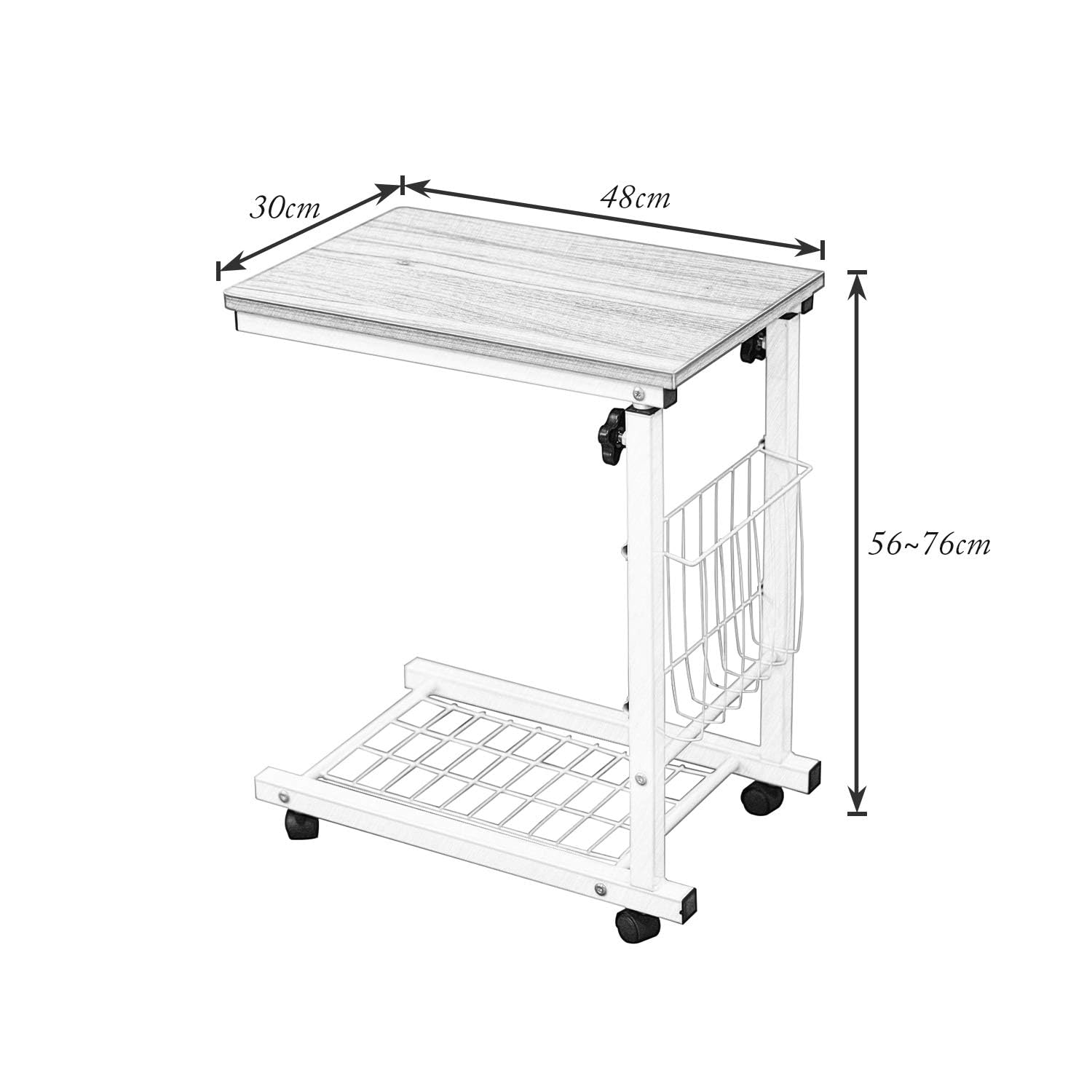 sogesfurniture Kleiner Beistelltisch Kaffeetisch Sofatisch Nachttisch, mobiler Laptoptisch Notebooktisch Wohnzimmertisch mit Metallgestell und Rollen, Eiche BHEU-C6-OK