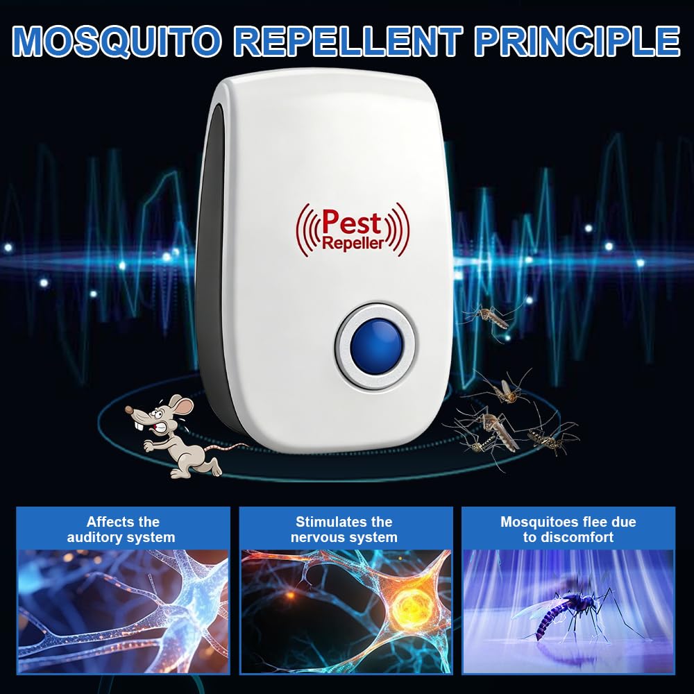 Electrónico Repelente Mosquitos, 6 Pack Ahuyentador de Ratas, Repelente Ultrasónico de Plagas, Repelente Ultrasónico Ratas, Ahuyentador de Ratones Ultrasonidos para Mosquitos, Moscas, Arañas, Insectos