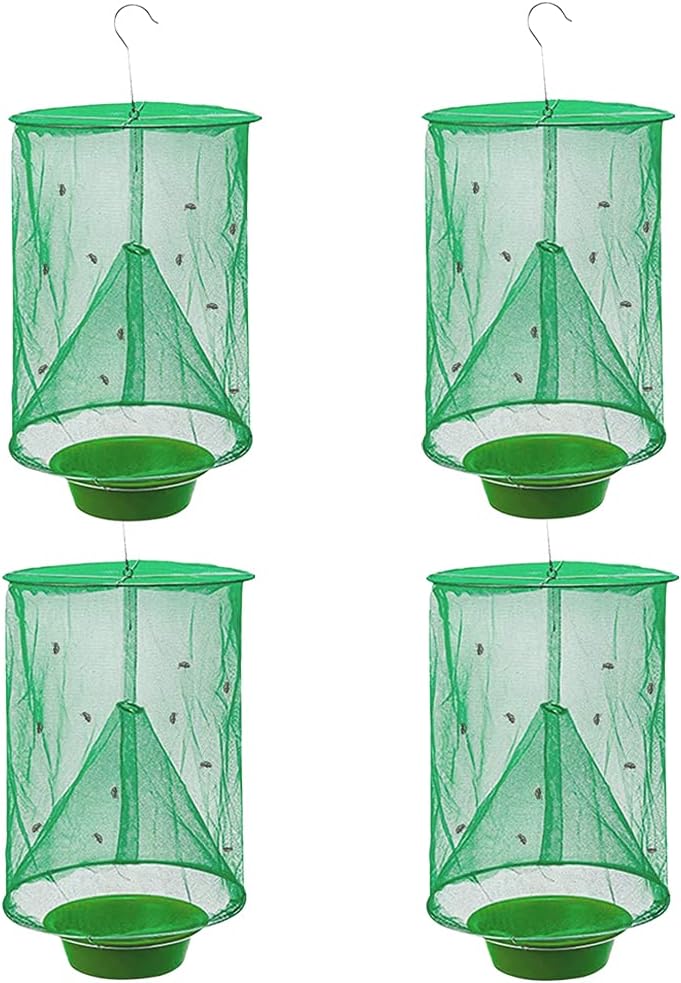Ranch Fly Trap with Bait Tray, Reusable Fly Trap Fly Catcher Cage for Indoor or Outdoor Family Farms, Park, Restaurants (4)