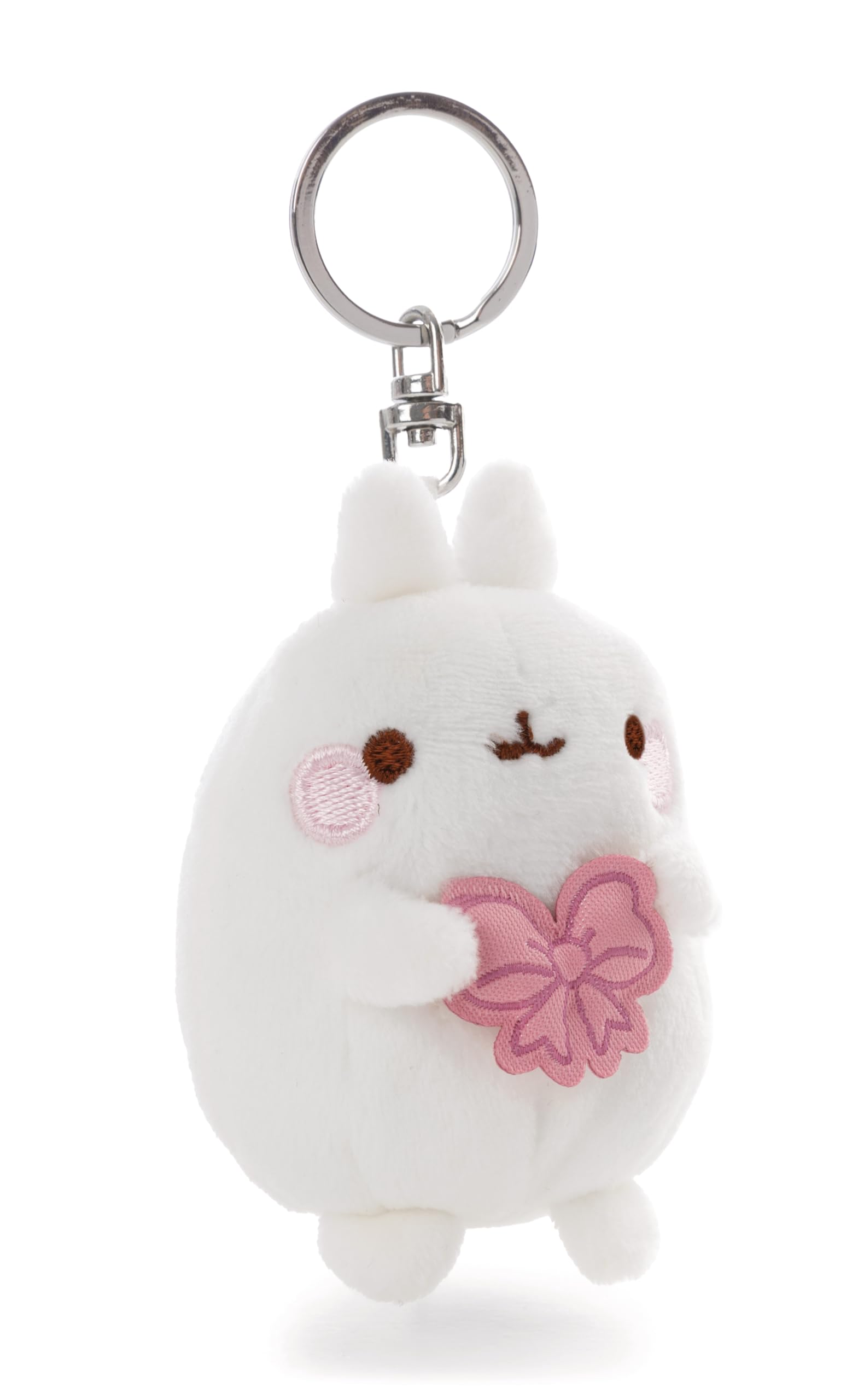 NICI 62770 MOLANG with Bow Keyring, Loyal Plush Companion for Rucksack or Bag, Key Holder for Children and Adults, 8 cm, White
