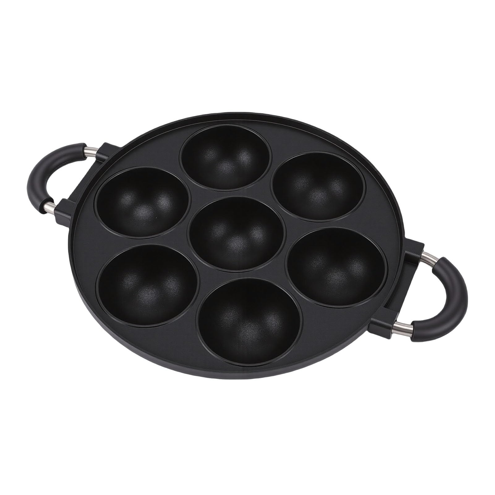 Dpofirs Grande Poêle à Griller Takoyaki, Poêle Antiadhésive à 7 Trous en Alliage d'aluminium pour Boulettes de Viande de Poulpe et Crêpes aux œufs, Double Poignées pour la Cuisson et la Cuisson sur