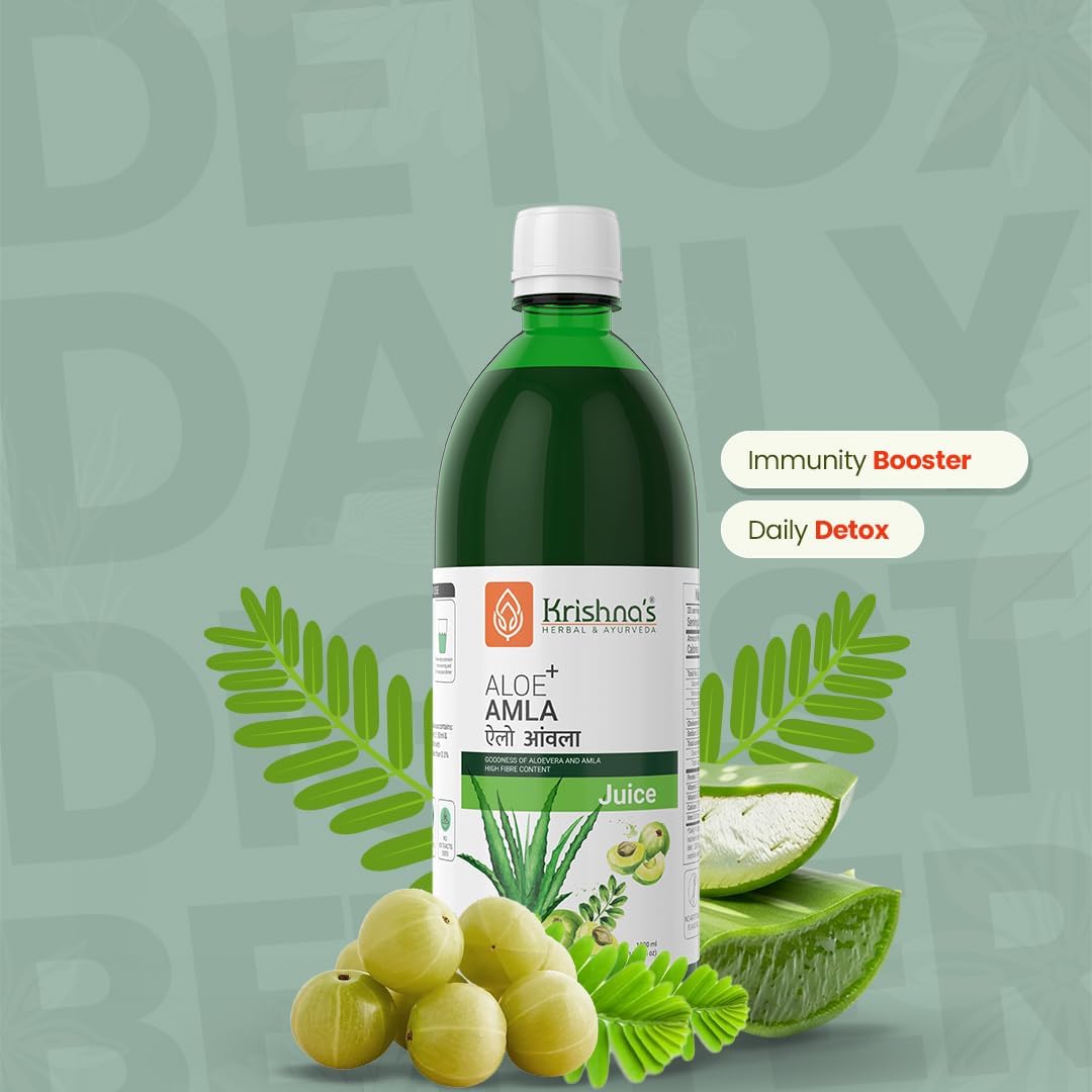 Krishna's Aloe Vera Amla Mix Juice - 500 ml | Una mezcla perfecta para un cuerpo saludable | Para cabello sano, piel, digestión e inmunidad