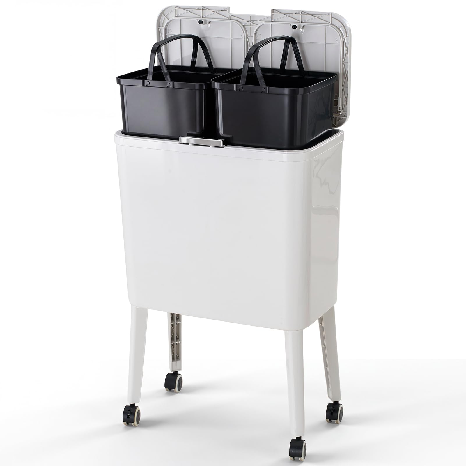 Warmiehomy 25.5L Recycling Bins Tall Waste Bin with 2 Compartment, White