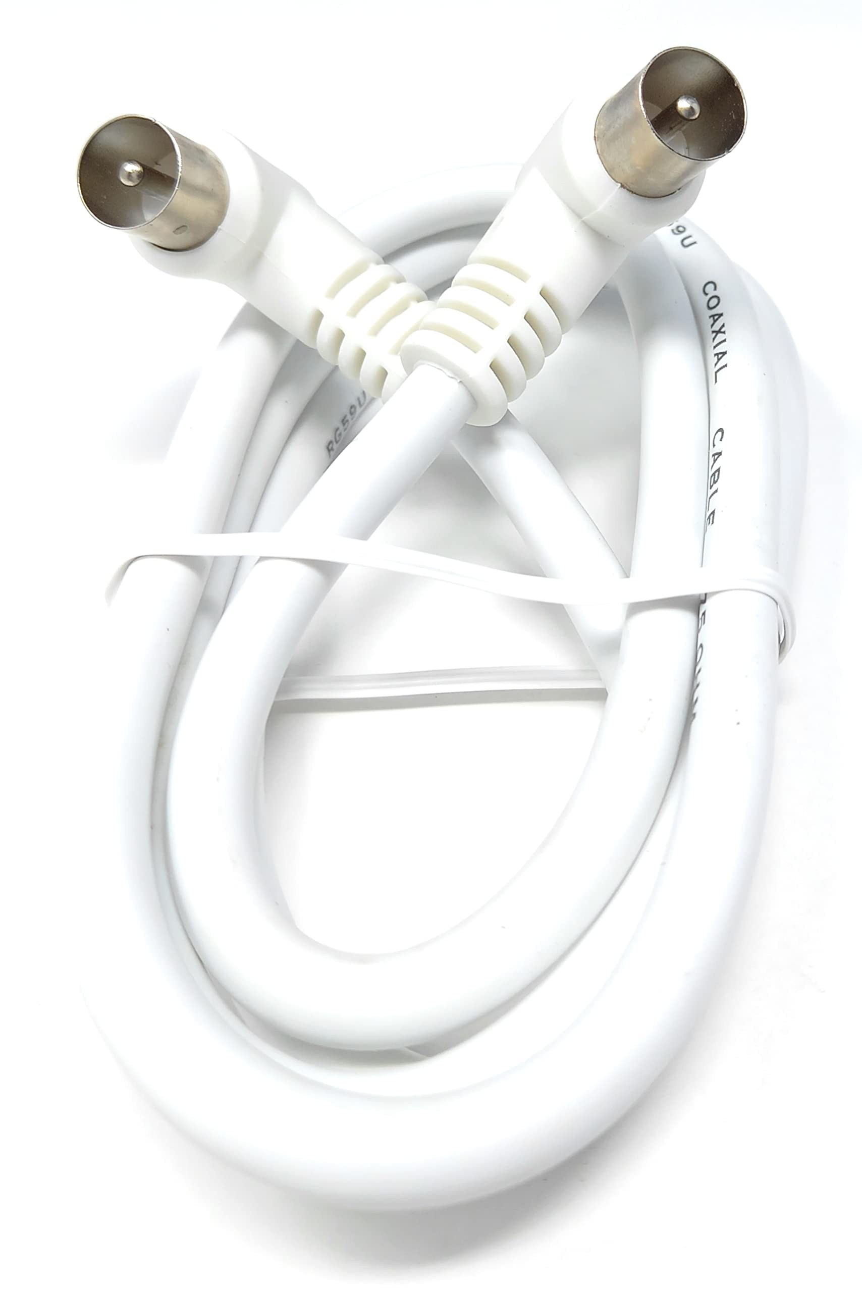 DRUT 1m TV RF Right Angle 90' Male Plug to Male Plug Coaxial TV Freeview Cable Lead 75 Ohm 3.3ft White, 1 meter