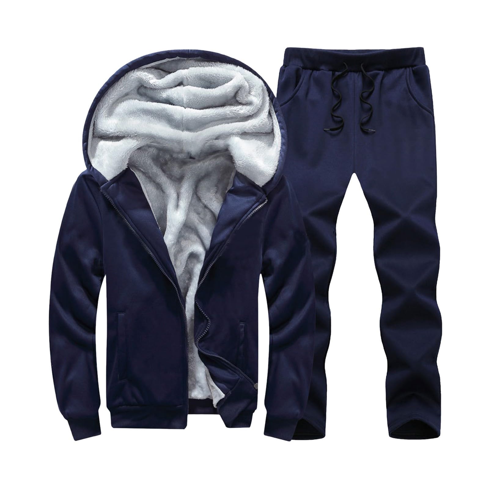Generisch Herren Trainingsanzug Jogginganzug Fleece Hausanzug Winter Plüsch Herren Winter Gefüttert Und Warm Jogginganzug Herren Innen Jogginghose Kapuzenjacke 2 Teilig Bekleidungsset