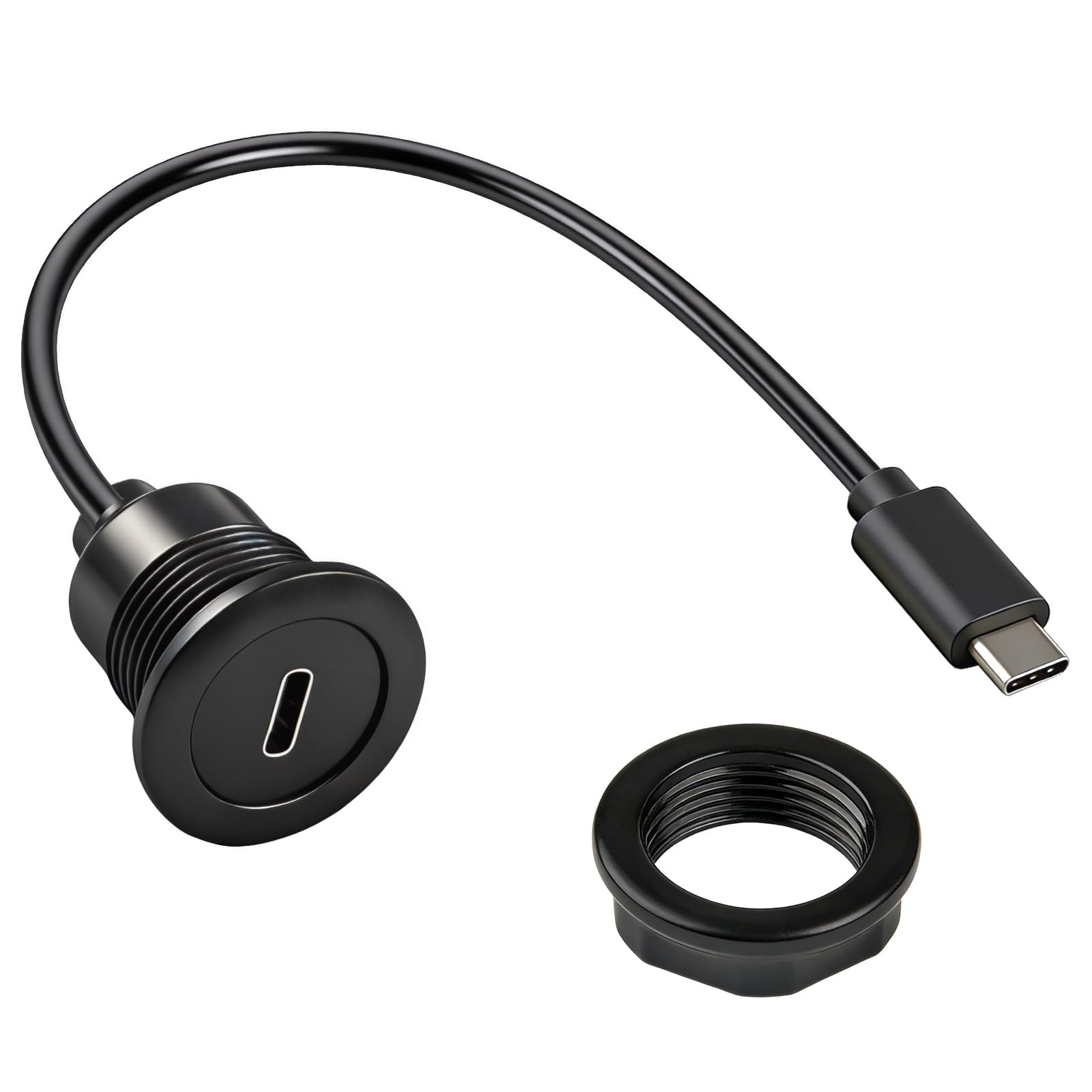 Bpzmm USB C Einbaubuchse mit Kabel 5 Gbps USB 3.0 Stecker auf Buchse Panel Mount Kabel PD 60W USBC Steckdose Einbau Möbel Verlängerung 20V 3A für Auto Armaturenbrett Schreibtisch Möbel Boot 30cm