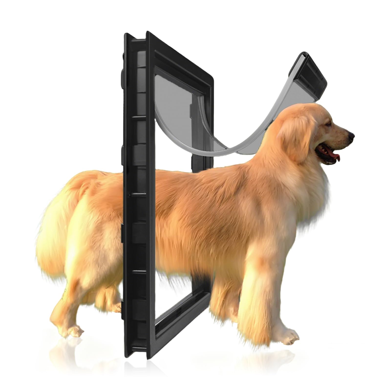 Techimes Black Xl Dog Door | Plastic Doggie Door With Magnetic Locking Flap | Weatherproof Pet Doors For Large And Extra Large Dogs | Extreme Weather Doggy Gate | For Exterior Doors |