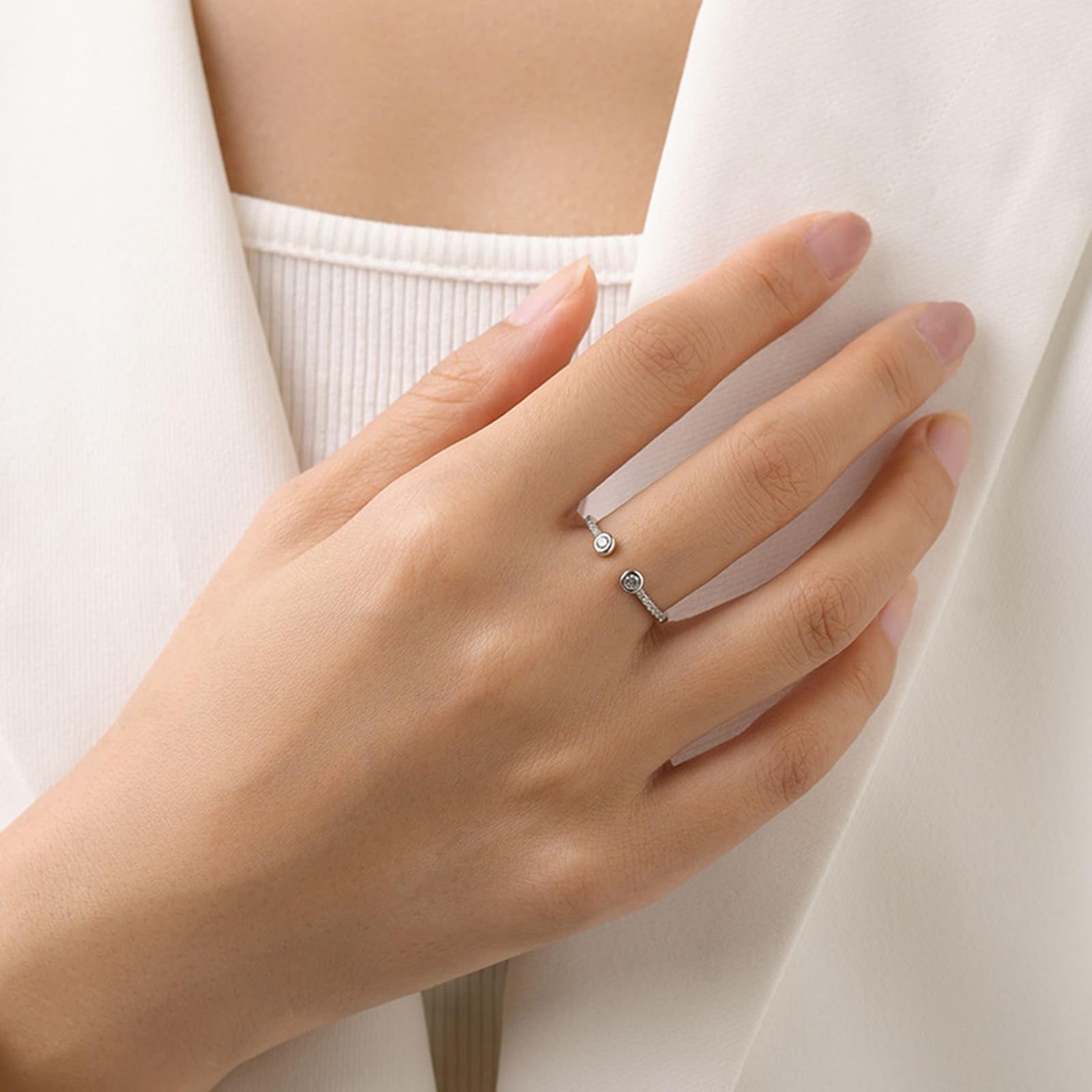 KnSam Anillo de boda de oro blanco Au 375/585/750, anillo apilable, forma abierta, anillo solitario con diamante creado en laboratorio, oro blanco de 9 K/14 K/18 K, talla 47-65