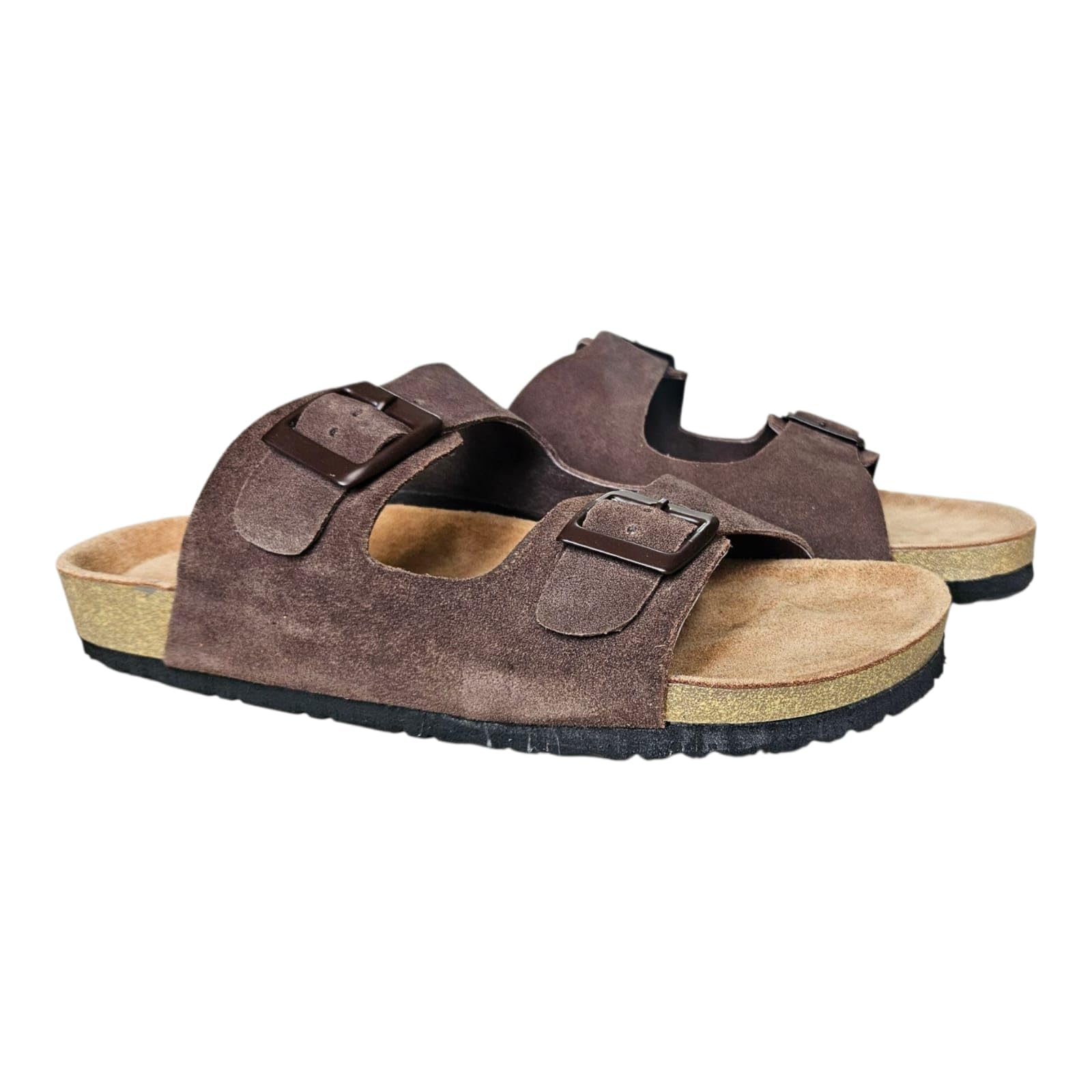 Men Suede Leather Sandals | Cork Sole | Cushioned Footbed | Comfortable | Casual Slip-on Slippers-image-46