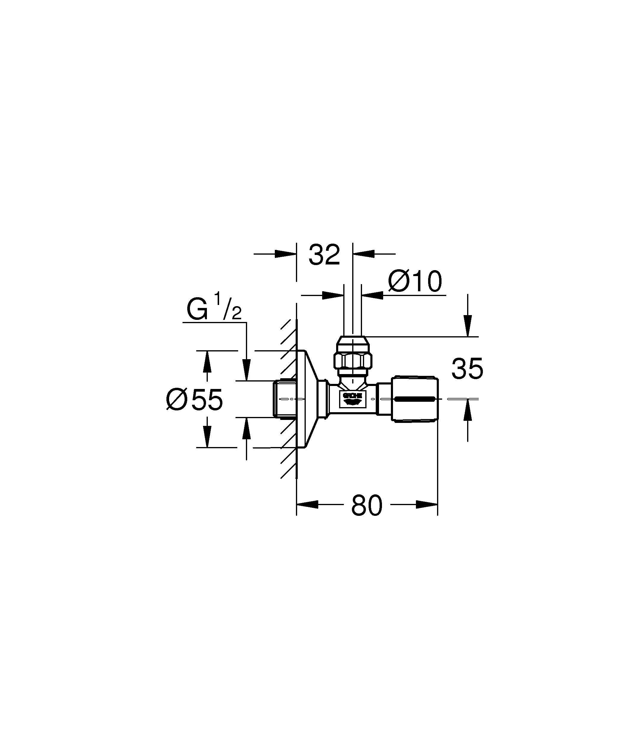 GROHE Zawór kątowy z ergonomicznym metalowym uchwytem (w zestawie metalowa rozeta wciskana, przyłącze ścienne 1/2 cala i gwint wylotowy 3/8 cala), matowy czarny, 220732430