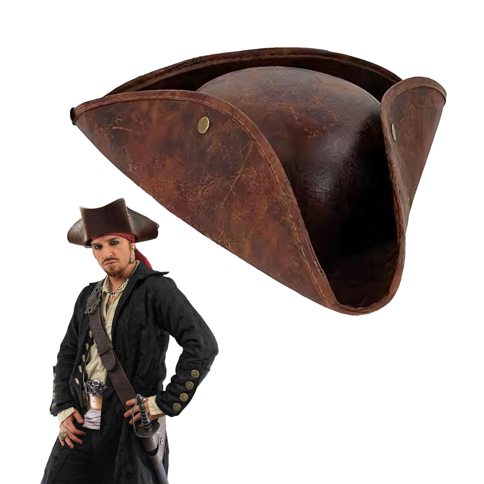 Ycfish Pirate Hat, Premium Pirate Hat for Adults, Halloween Captain Costume Accessory, TricornBrown Pirates Hat Theme Party Supplies Role Cosmetic Accessories