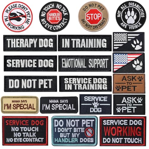 20 Pieces Service Dog Patch Therapy Dog Do Not Pet in Training Patches Removable Tactical Embroidered Badge for Service Dog Harness Vest Collar Clothes