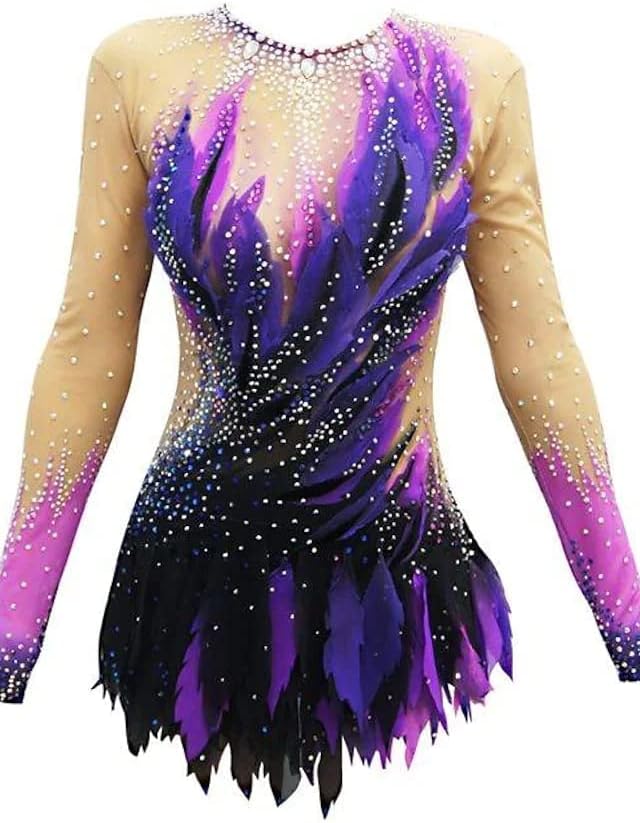 Purple Long Sleeved Handmade Figure ice Skating Dress for Women