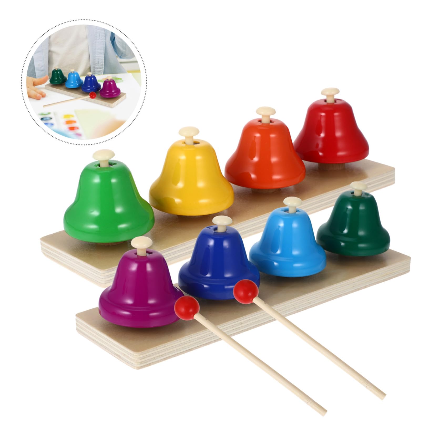 Juego de 2 Instrumentos de Percusión Infantil de Madera y Cobre, Juguetes de Campana Que Promueven la Coordinación Mano-Ojo y Diferentes Tonos para Niños Pequeños