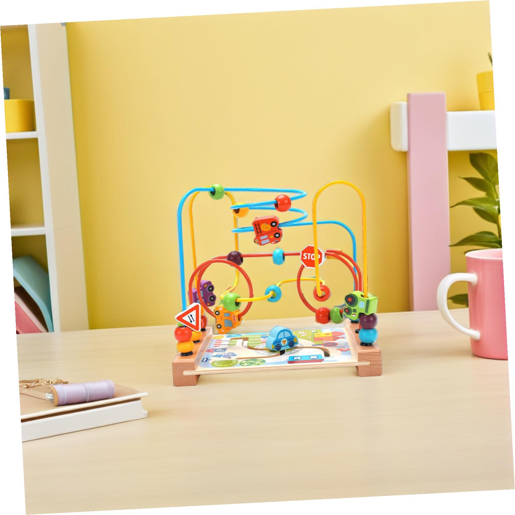 GALPADA Gioco Educativo a Tema Oceano per Ragazzo Ragazza in Legno per Esercitare Abilità Cognitive Labirinto di Perline Rotondo e Riconoscere Colori e Figure