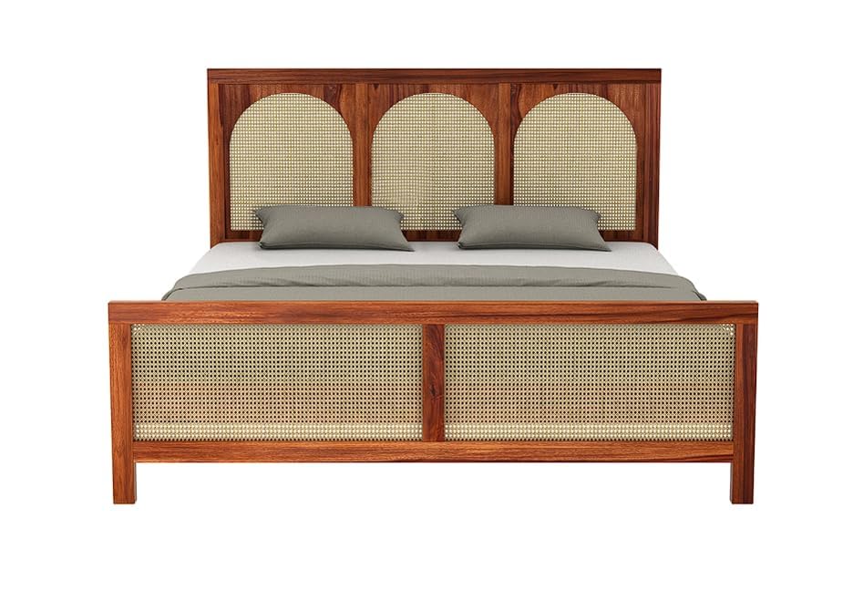 Image of Solid Sheesham Wood Poster King Size Poster Honeymoon Bed Without Storage with Designer Piller and Cane Crafting