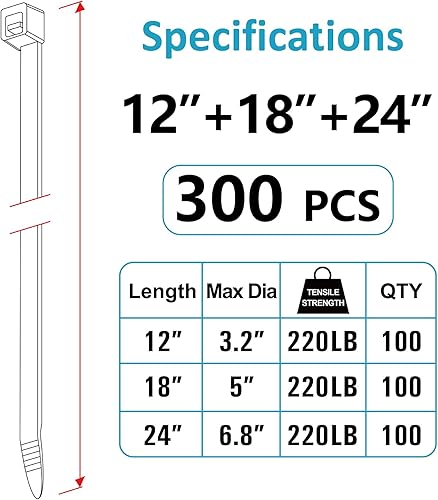 Vista 26 de Bridas de varios tamaños (4 + 6 + 8 + 12 pulgadas), paquete de 400 bridas negras, bridas de alambre resistentes a los rayos ultravioletas