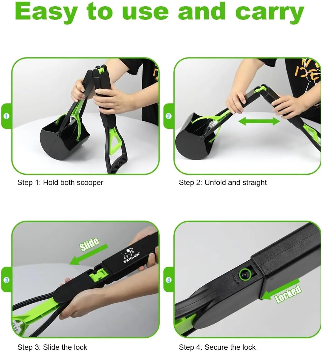 Dog Pooper Scooper Pet Long Handle Jaw Poop Scoop Picker Excrement Collector Clean Tools Outdoor Foldable Animal Feces Cleaner(Black)