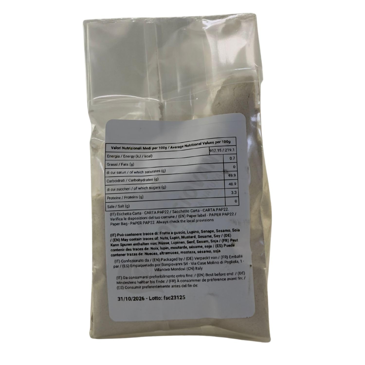 Bongiovanni Bontà Naturali Farine de Graines de Caroube Sans Gluten 150 g