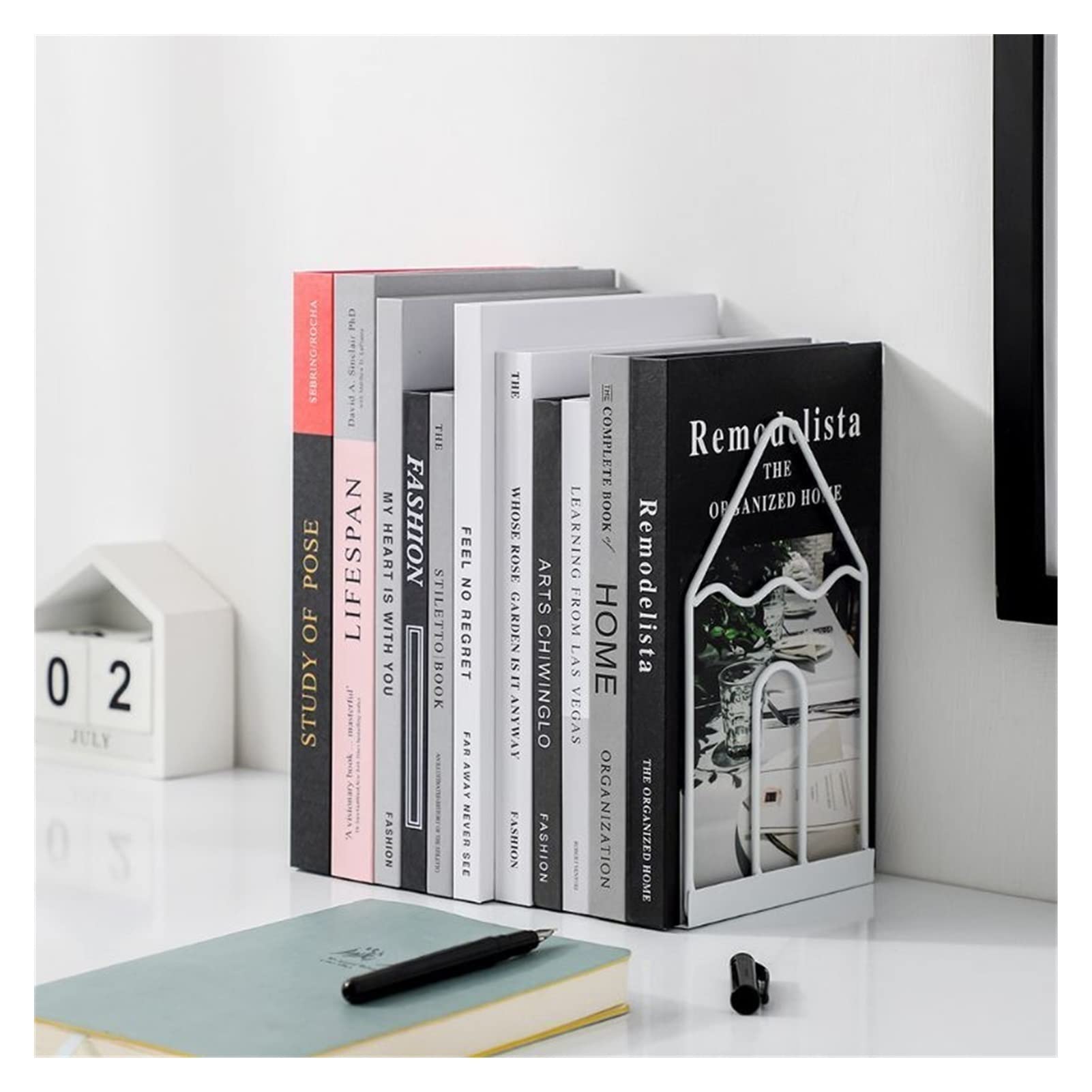 Bookends zatyczki do książek z kutego żelaza 1 para koniec wspornik półki na książki organizer czasopisma artykuły papiernicze biurowe półka(White)