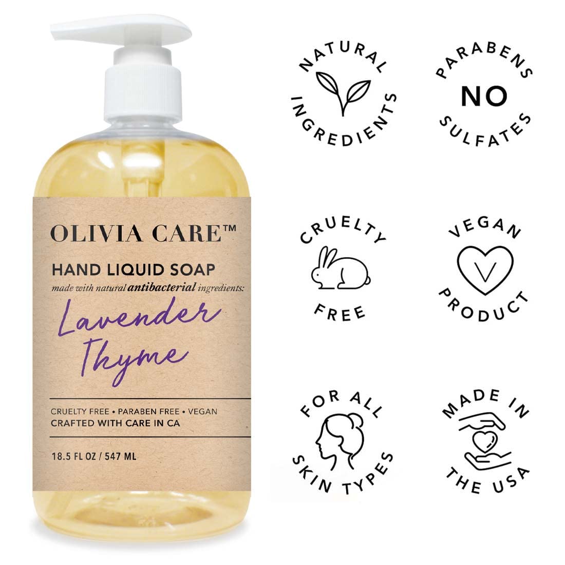 Olivia Care - Sapone per le mani antibatterico con olio di salvia e albero del tè e profumo di lavanda e timo, detergente gel