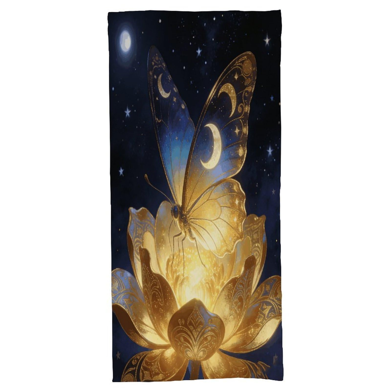 Fodpand Style Golden Retro Fantasy Starry Moon Butterfly Bath Towel, Highly Absorbent & Quick Drying Beach Towel, Compact & Lightweight Pool Towel For Bathroom, Beach, Pool, Gym, Spa, And Hotel Use