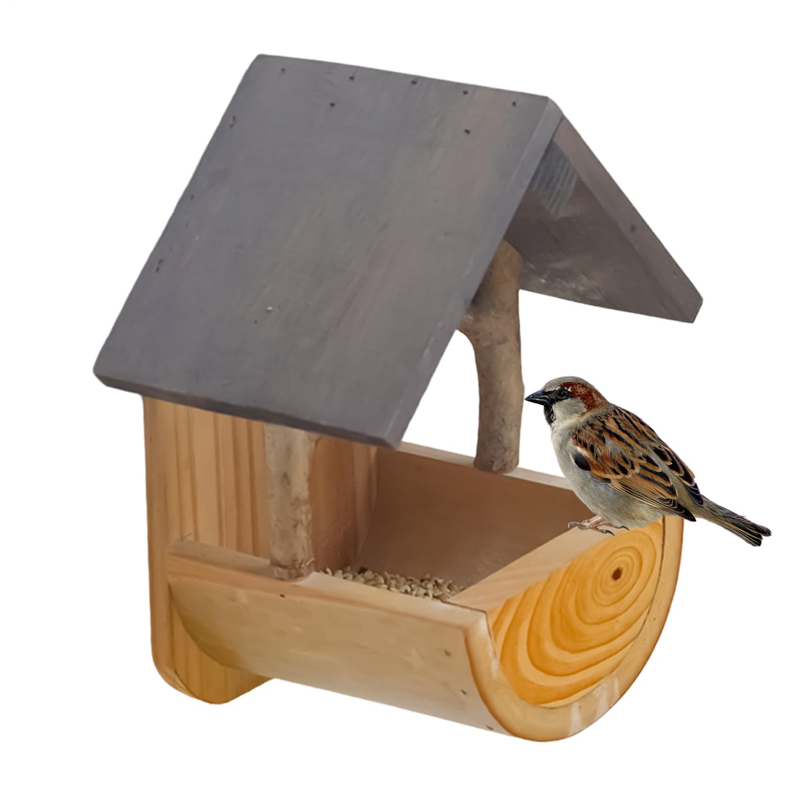 Mangiatoia per uccelli in legno, resistente alle intemperie, montaggio a parete, per piccoli uccelli, ideale per giardini all'aperto e visualizzazione interna, perfetta per l'alimentazione dei