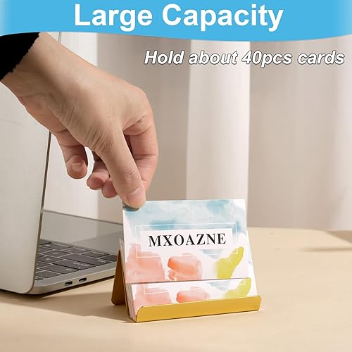 Miniatura 4 de MXOAZNE Tarjetero dorado para escritorio, bonito y moderno soporte para tarjetas de presentación, organizador cuadrado para tarjetas de negocios,