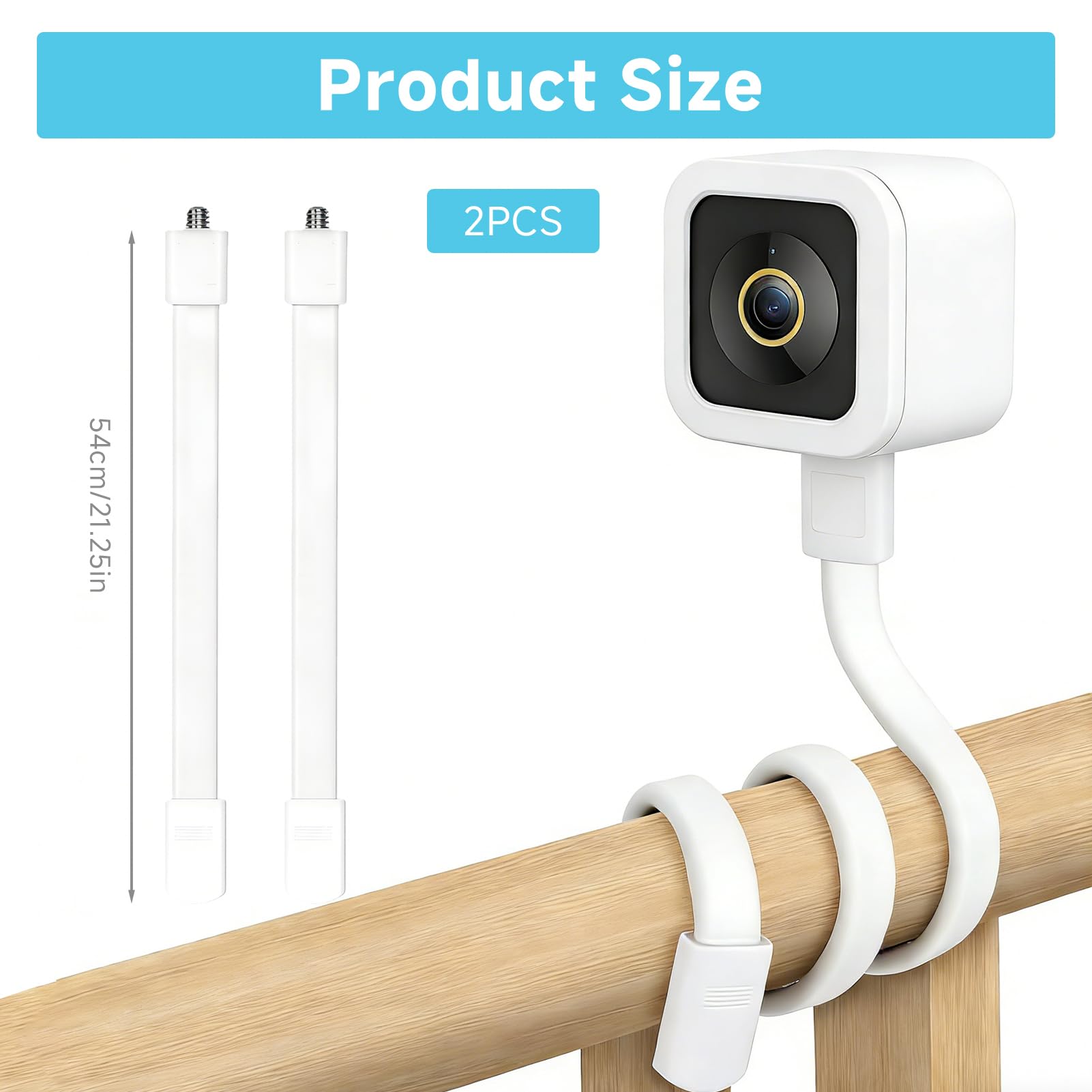 Funver 2PCS Brazo Flexible para Cámara de Vigilancia de Bebé, Montura Ajustable 360° con Rosca Universal 1/4 Soporte para Camara Vigilancia Bebe, Fijación Sin Taladro para Cuna Barandilla o Mueble — view 3