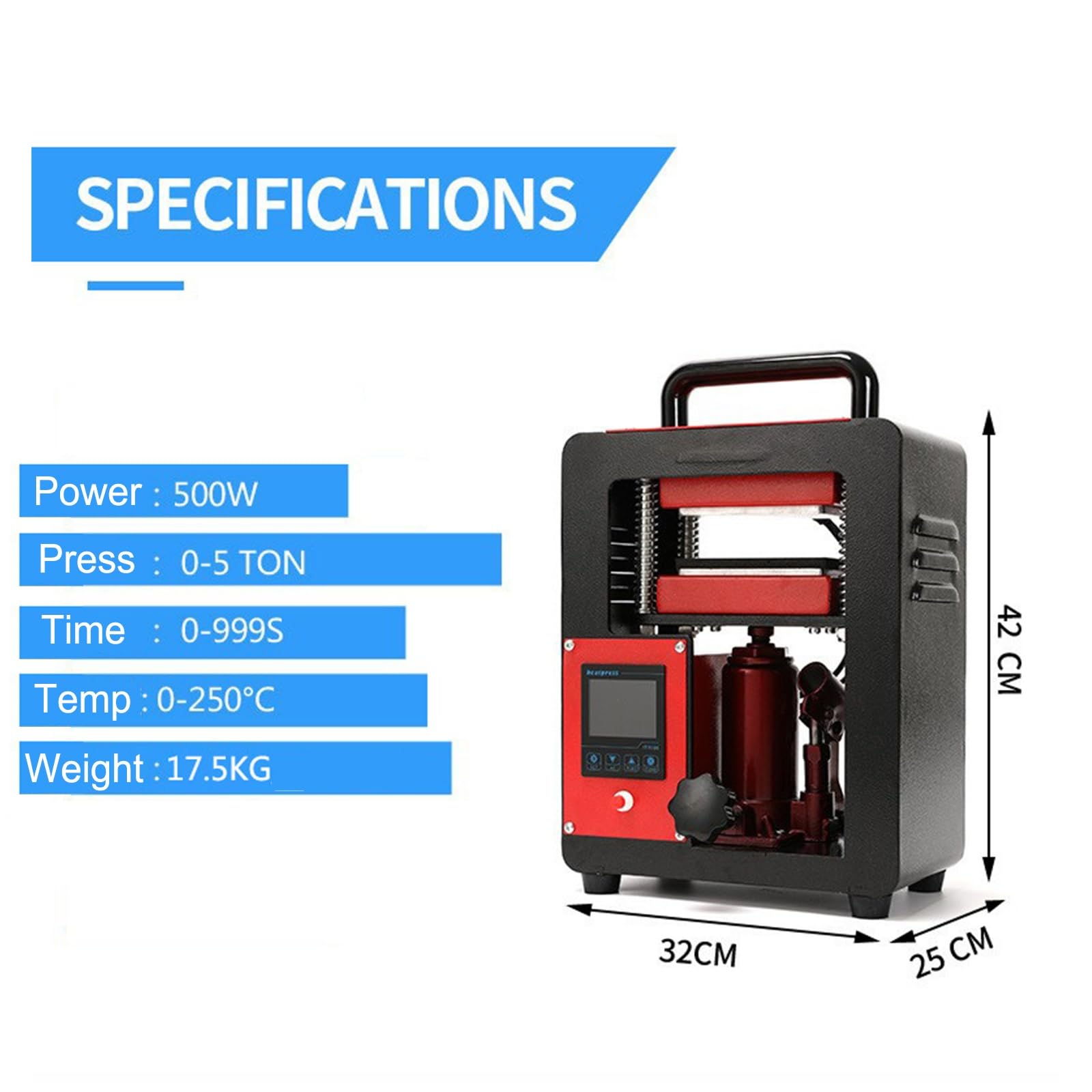 Prensa de calefacción manual, capacidad de 5 toneladas, aleación de aluminio de 600 W, calefacción de placas duales, panel de control digital, eficiencia energética, fácil de operar, para un prensado