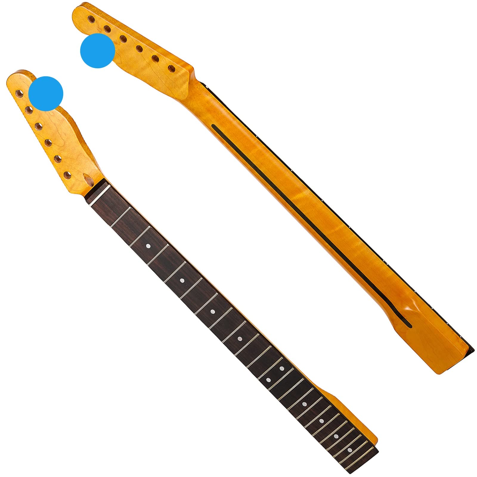 URSKOG 22fret TL Canadian Maple Electric Guitar Neck 14" Radius of Fingerboard, Skunk Stripe Back Inlay, Bone Nut, Bright Yellow, Rosewood Fingerboard