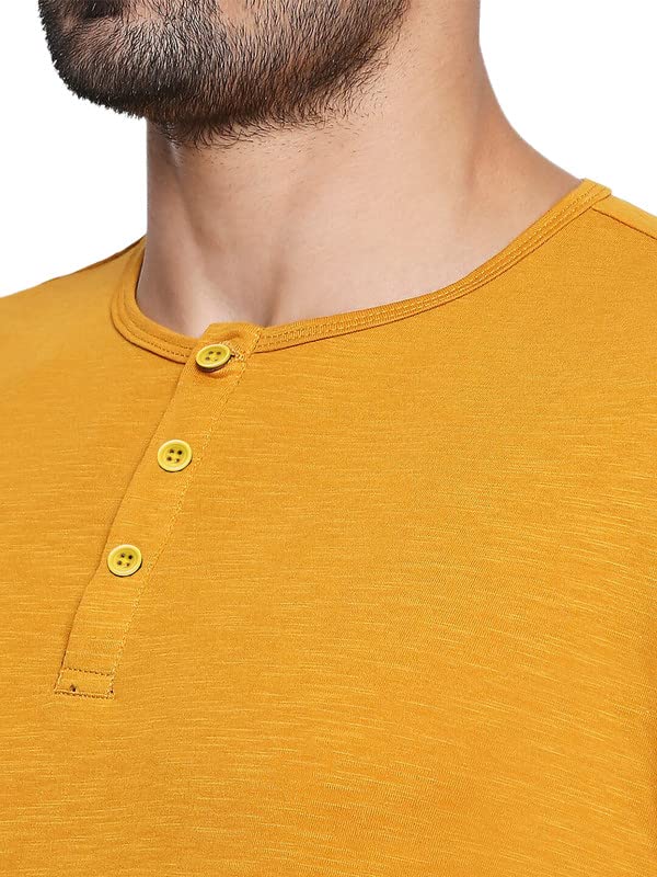 Image of LAZYCHUNKS Regular Fit Solid Henley Half Sleeve Tshirt for Men