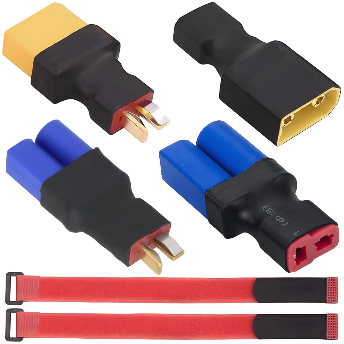 ZHUROUPU 2Pcs EC5 to T-Plug Deans Style Male Female Connector Wireless Adapter, 2Pcs XT90 to Deans T Plug Male Female Connector Gold-Plated Copper Contacts PA66 Shell for RC Lipo Battery ESC Charge