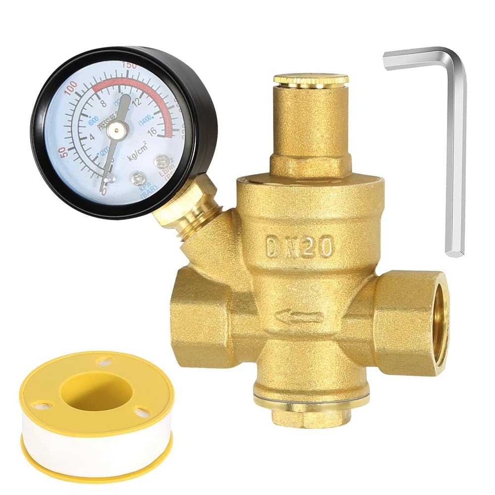 Ximie Water Pressure Regulator 3/4In With Gauge, Adjustable Water Pressure Reducing Valve For Water Pressure Regulator Dn20