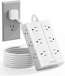Surge Protector Power Strip - 12 Outlets(1850W/15A) 6 USB Ports（2 USB C, 6FT Flat Plug Extension Cord, Wall Mount Multi Plug Outlet Extender, ETL Listed for Home, Dorm Room