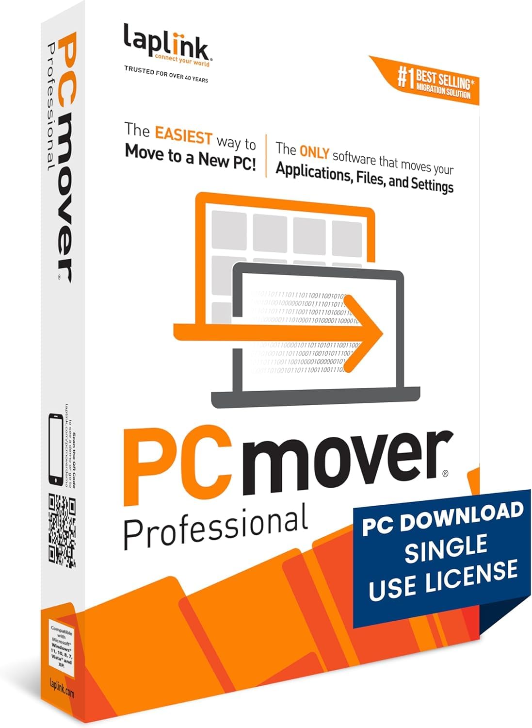 Laplink PCmover Professional - Mueva sus aplicaciones, archivos y configuraciones de una PC antigua a una nueva - Software de transferencia de datos - 1 licencia de uso