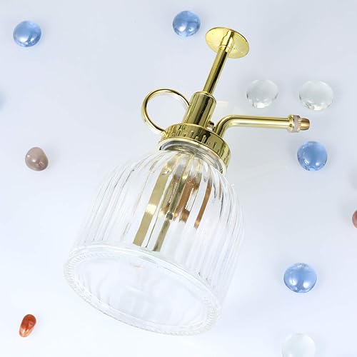 Miniatura 6 de Yardwe 1 botella rociadora de vidrio transparente con bomba superior de plástico Gloden, botella de nebulizador para plantas de interior y exterior,
