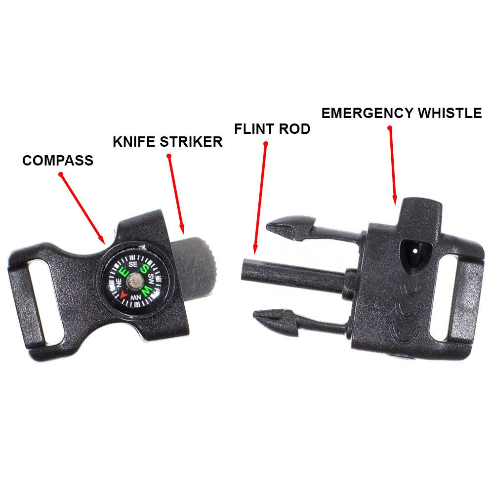 Fibbia Multiuso Da Sopravvivenza 3/4' Con Fischietto E Bussola Integrati - Paracord Planet, Per Campeggio, Escursionismo E Braccialetti Fai Da Te